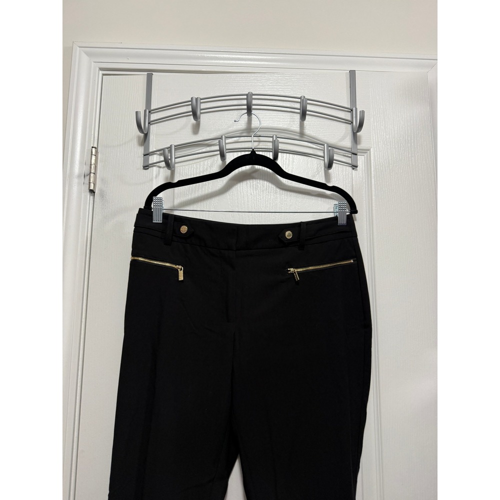 Tahari Black Straight-Leg Trousers with Gold Zipper Detail - Picture 10 of 16